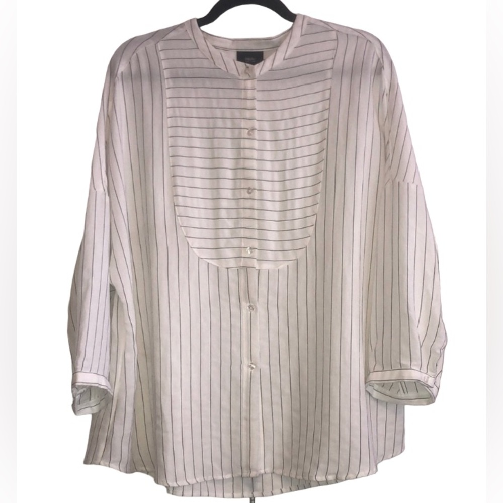 Oversized Striped Bib Collarless Button Down - XL